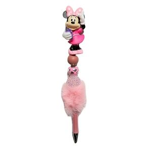 Minnie Mouse Disney Figurine Beaded Fur Ballpoint Twist Pen Pink